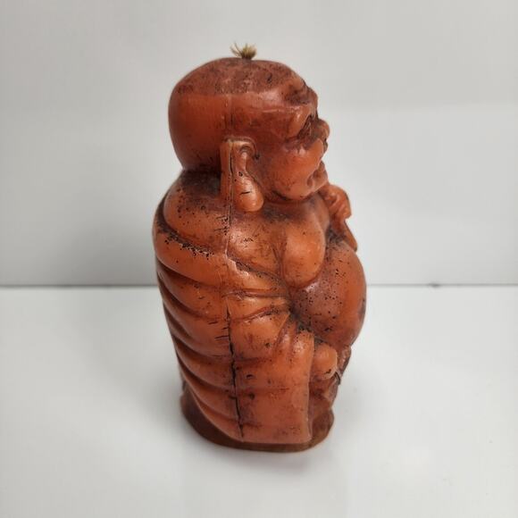 Vintage 90's Orangish Red 7" Tall Standing Laughing Buddha Candle (Never Burned) - Picture 2 of 8